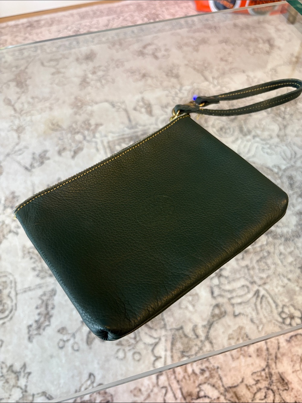 Roots Forest Green Pebbled Leather Wristlet/Clutch